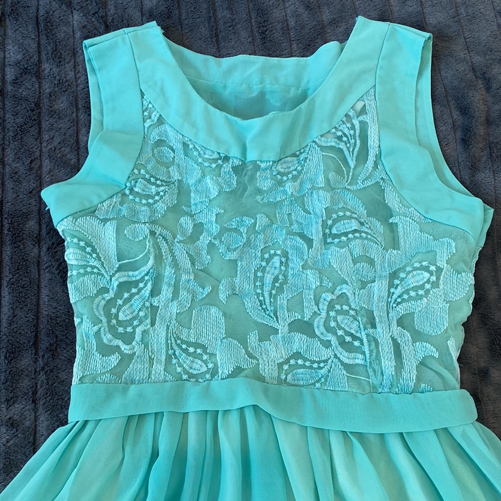 Mint Green Crochet Lace Up Top Maxi Dress - Picture 3 of 8